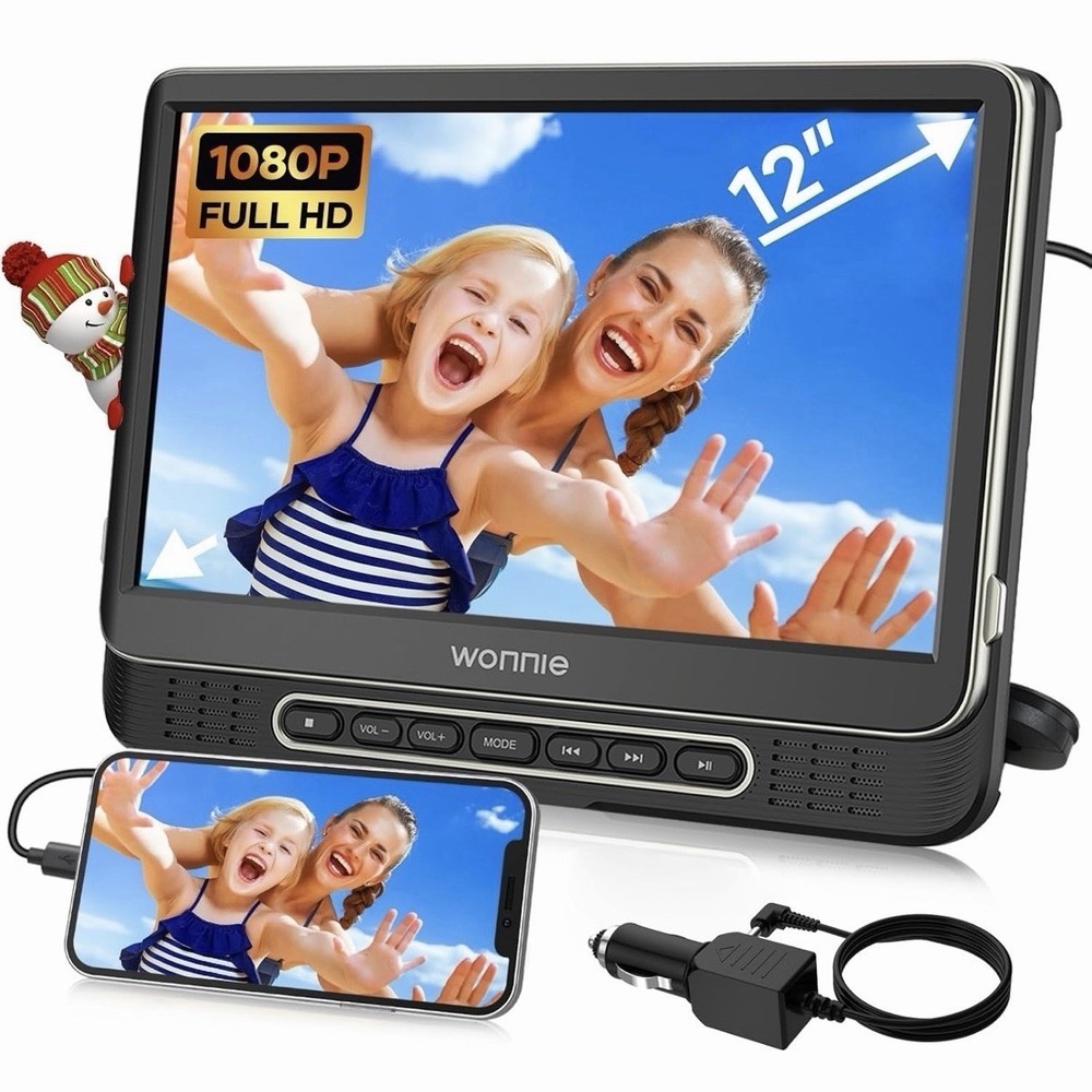 WONNIE 12" Headrest DVD Player Portable for Car, Support 1080P/MP4 Video with...
